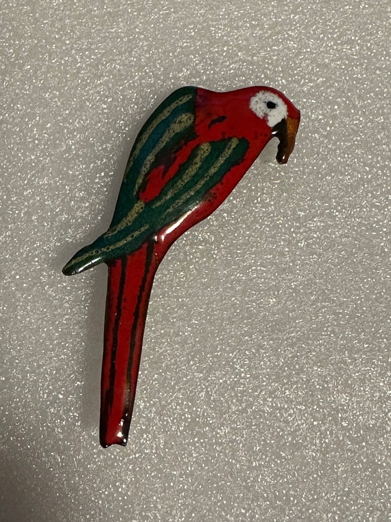 Vintage Hand Made Copper & Enamel Parrot Pin