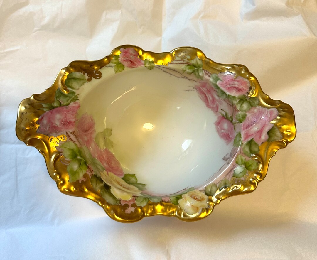 Victorian Hand Painted Ftd Bowl Pink Roses Gold Trim - Etsy