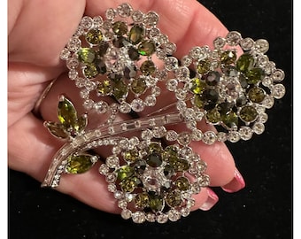 Nolan Miller Kollektion Glamour Blüten Brosche Grün & Clear Crystal