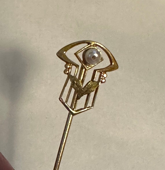 Art Deco 10k Gold &  Seed Pearl Stickpin