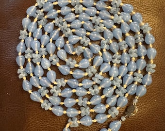Collier Vintage Perles Murano & Maillons Filigrane Argent Avec Pampilles - Longueur 40 Cm, Années 70