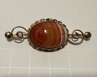 Ronci 12k Gold Filled Banded Agate Scarab Pin Brooch