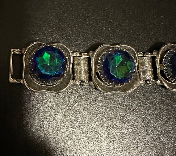 1950-60 Blue Green Rhinestone Chunky Bracelet - image 3