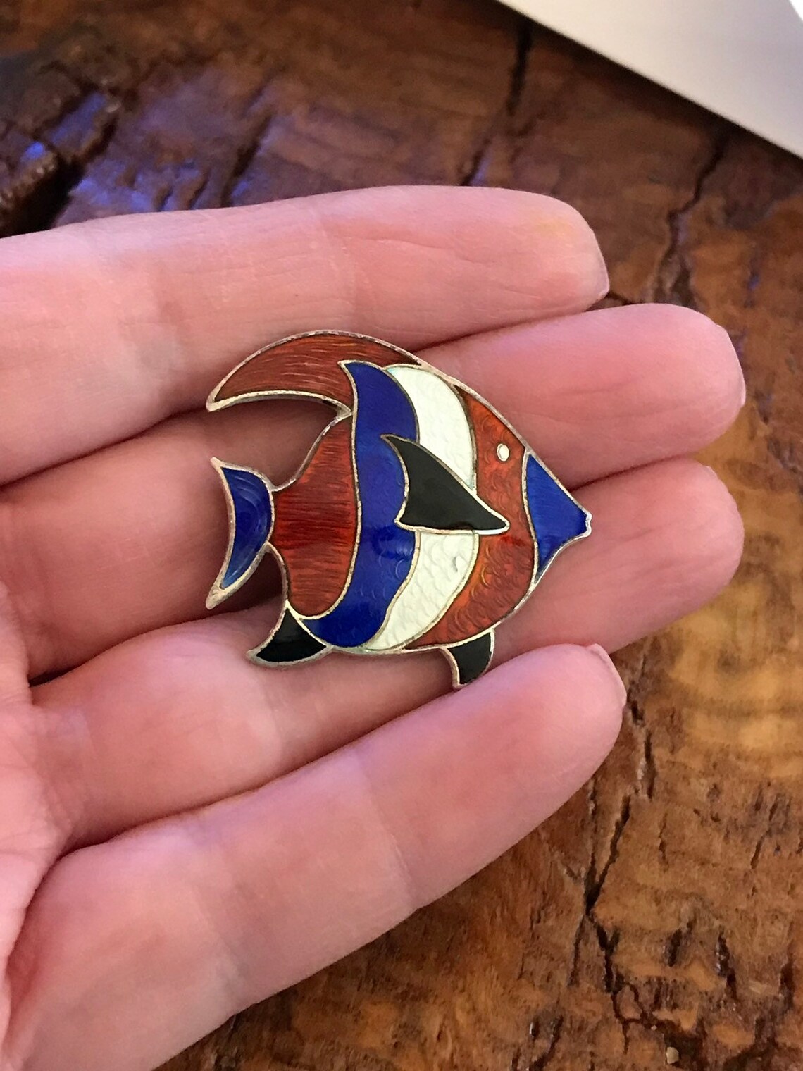 Vintage Beau Sterling & Enamel Fish Pin Red White Blue | Etsy