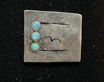 SHABLOOL DIDAE Israel Hammered Sterling Silver & Blue Fire Opal Slide Pendant
