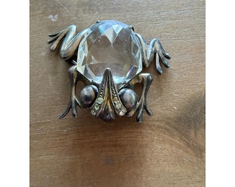 Spilla a forma di rana Jellybelly in argento sterling e cristallo di rocca sfaccettato, anni '50