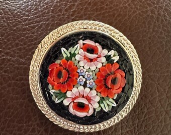 Spilla a fiore micro mosaico Rose rosse nere