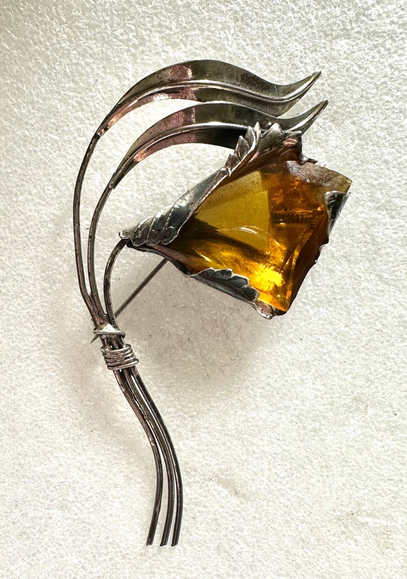 1940’s Large Sterling Silver & Citrine Crystal Sto