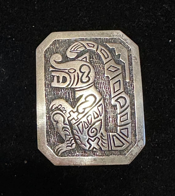 Vintage Sterling Silver Peru Brooch Mayan Wolf Warrior