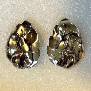 Vintage Monet Sterling Silver Clip On Leaf Earrings