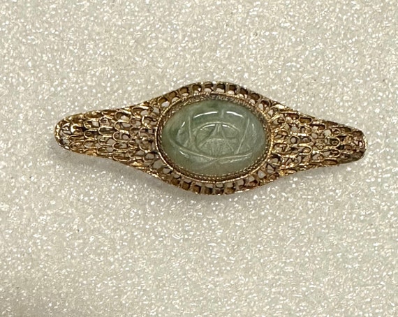 Vintage Chinese Gold Gilt Filigree & Jade Pin - image 1