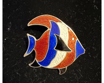 Beau Sterling & Enamel Fish Pin Red White Blue