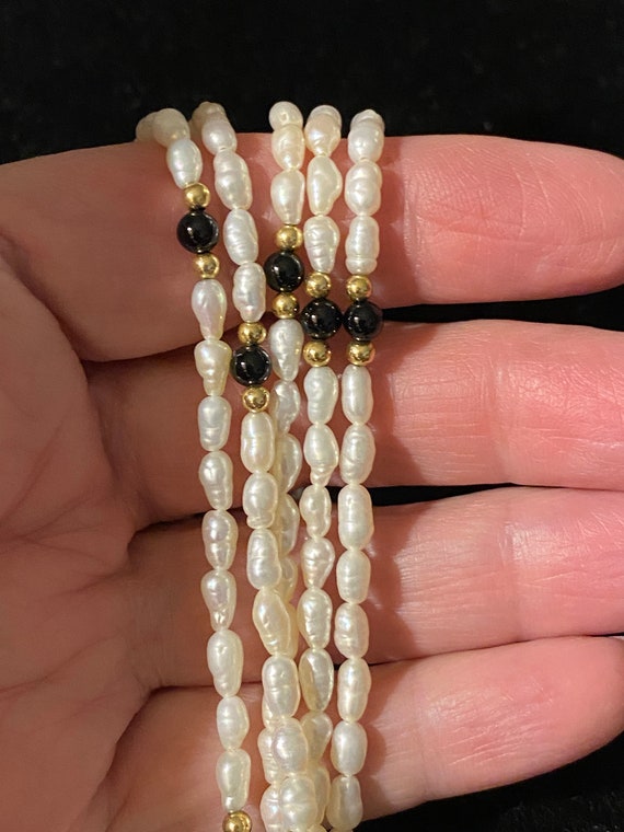 5 Strand Rice Pearl Necklace Choker w/ 14k Gold &… - image 4