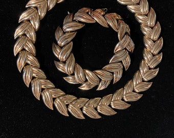 Vintage Crown  Trifari Gold Braided Necklace & Bracelet Set
