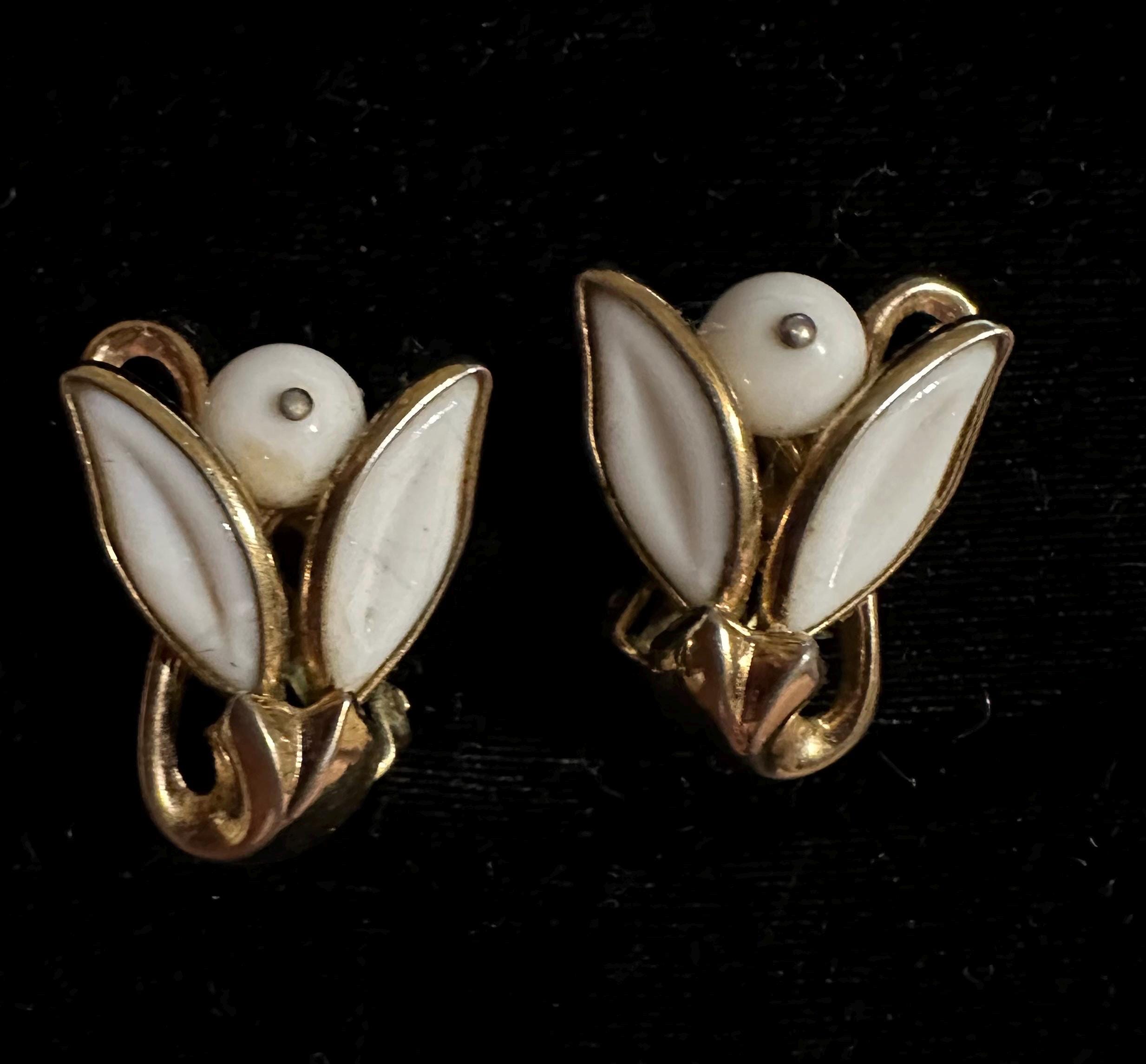 Boucles D'oreilles Vintage TRIFARI - Pâte De Verre - Cuivre Doré Or Fin 24 Carats