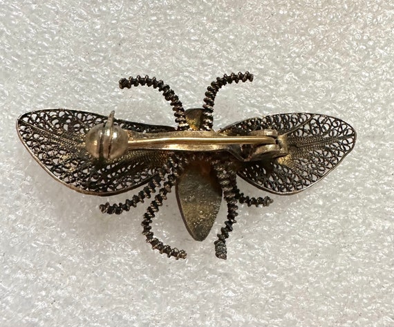 Vintage Sterling Silver Bee Pin w/ Filigree Wings - image 2