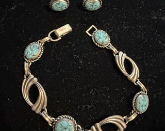 Van Dell Sterling Silver & Turquoise Color Stones Bracelet Earrings Set