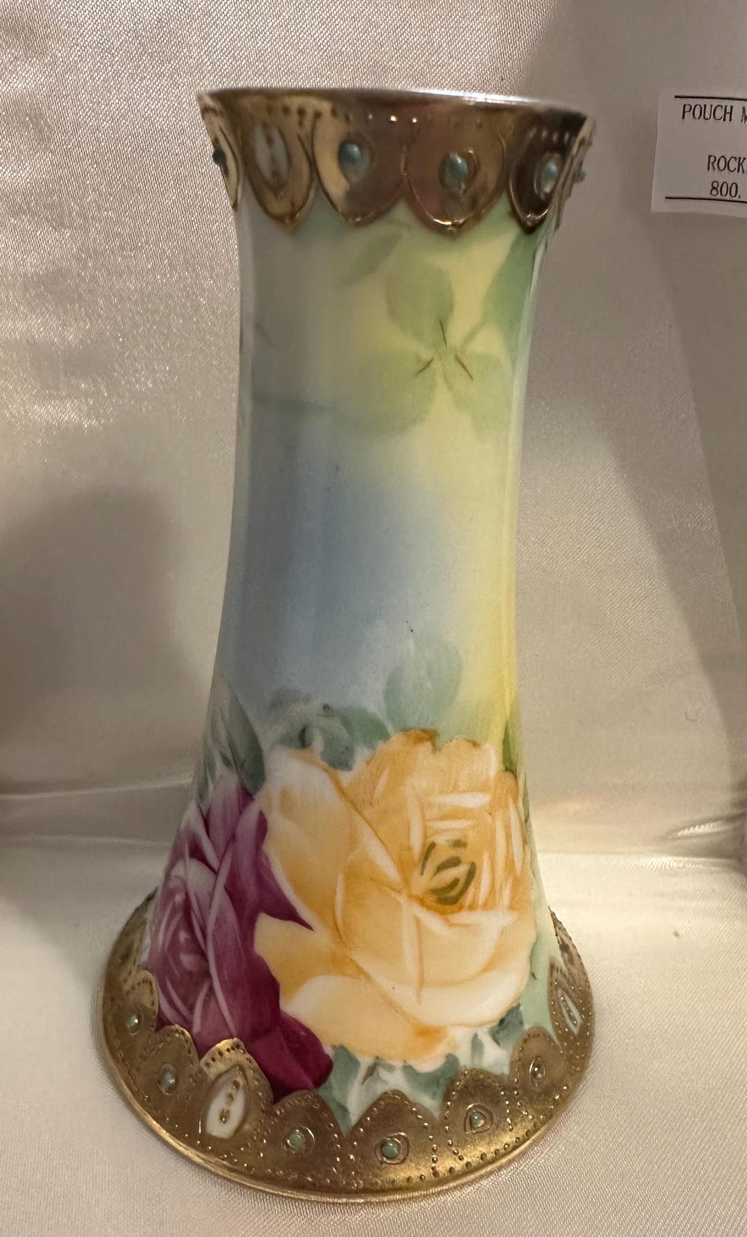 Antique Victorian Nippon Hatpin Holder Hand Painted Roses  display picture 1
