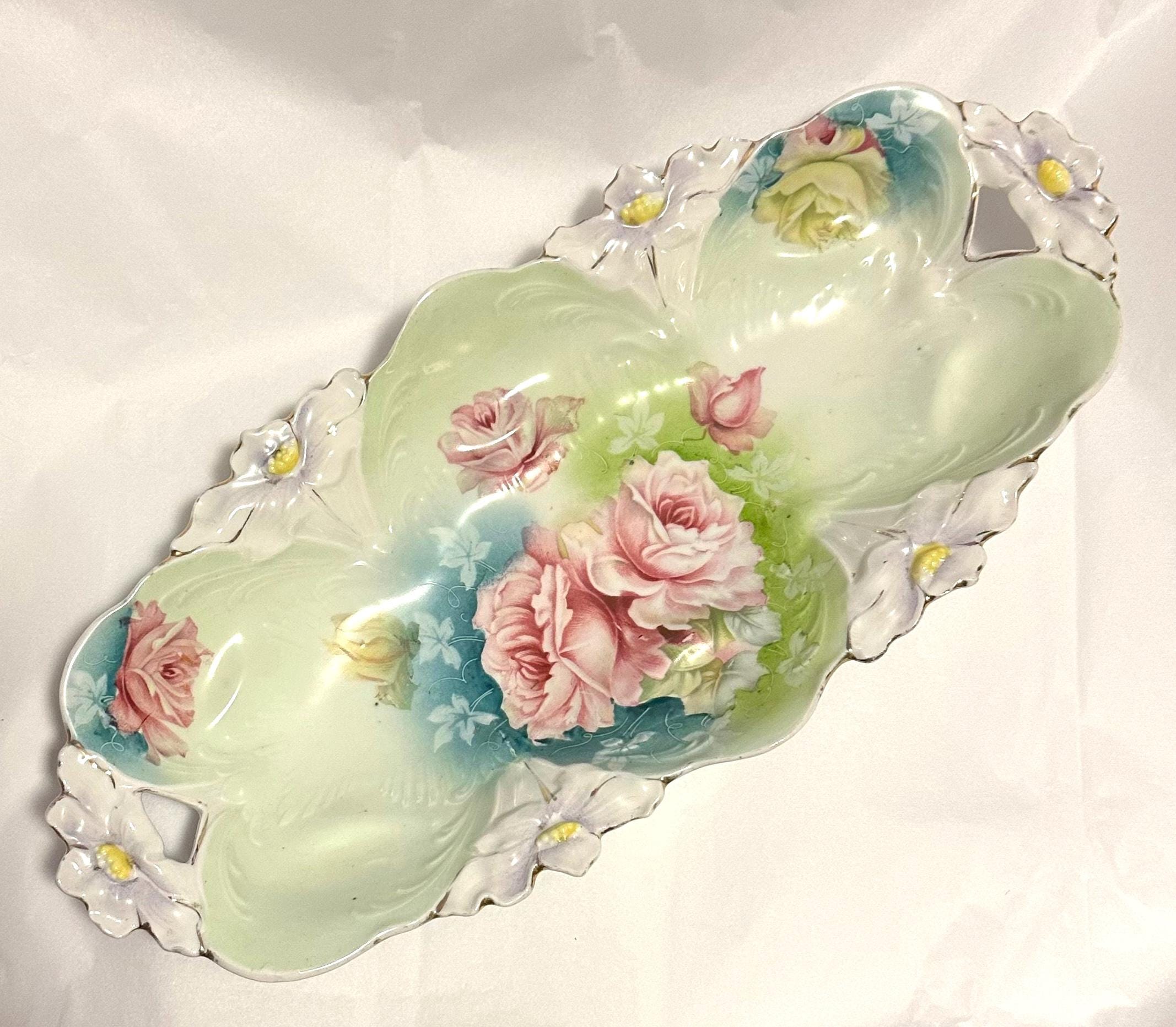 R. S. Prussia Celery Dish Floral Mold Roses - Etsy