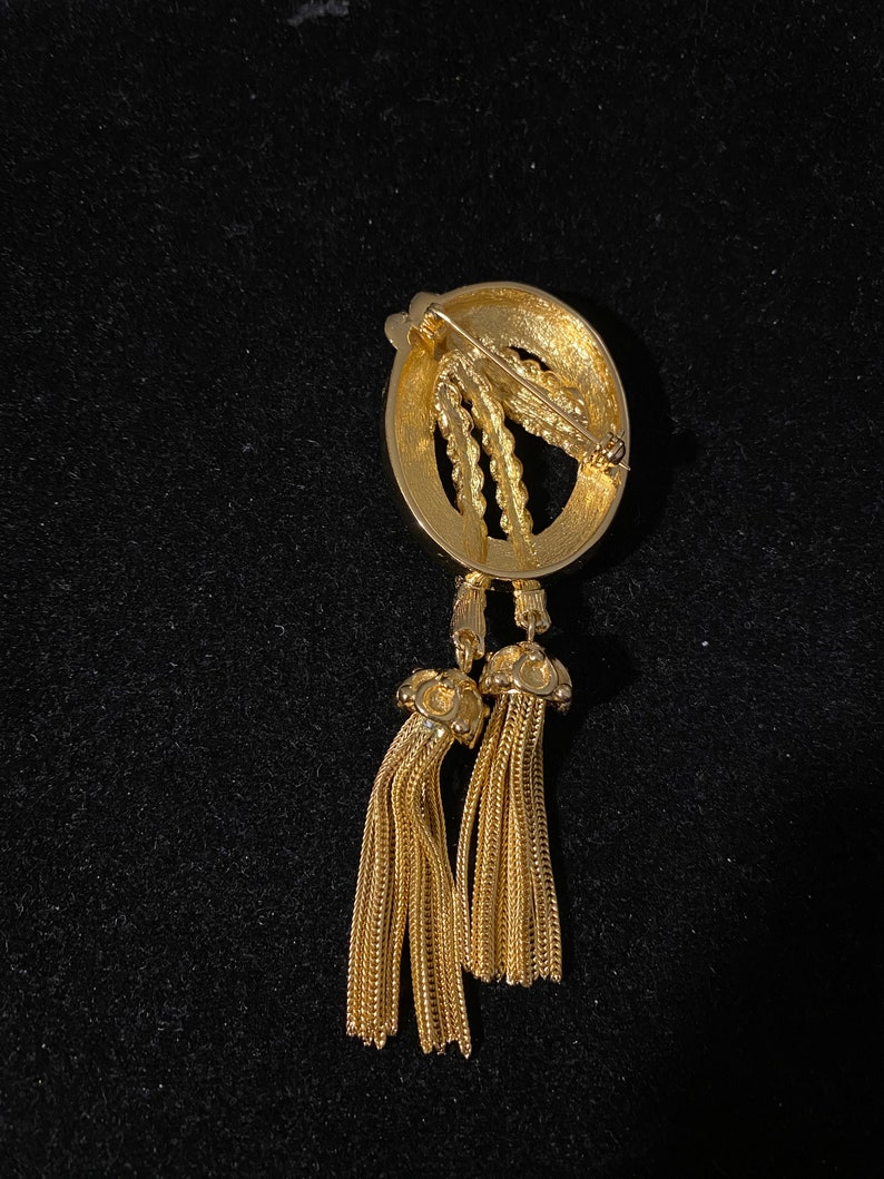 Vintage Christian Dior Rope & Tassel Gold Tone Pin Brooch image 2