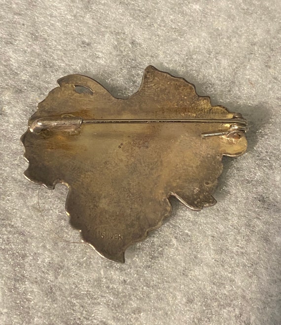 Art Deco Sterling Enamel Leaf & Berry Pin - image 3