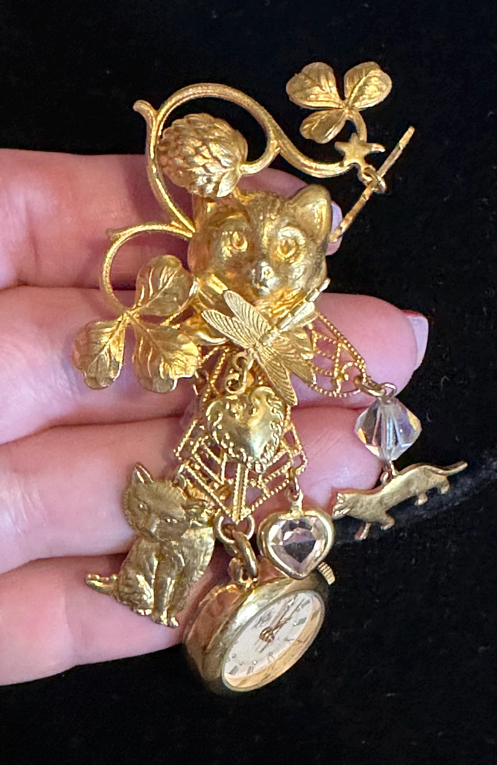Vintage Kirk's Folly Cat Brooch W/ Watch Pendant - Etsy