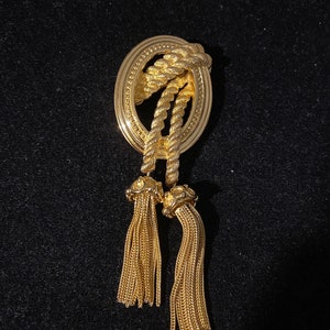 Vintage Christian Dior Rope & Tassel Gold Tone Pin Brooch image 1