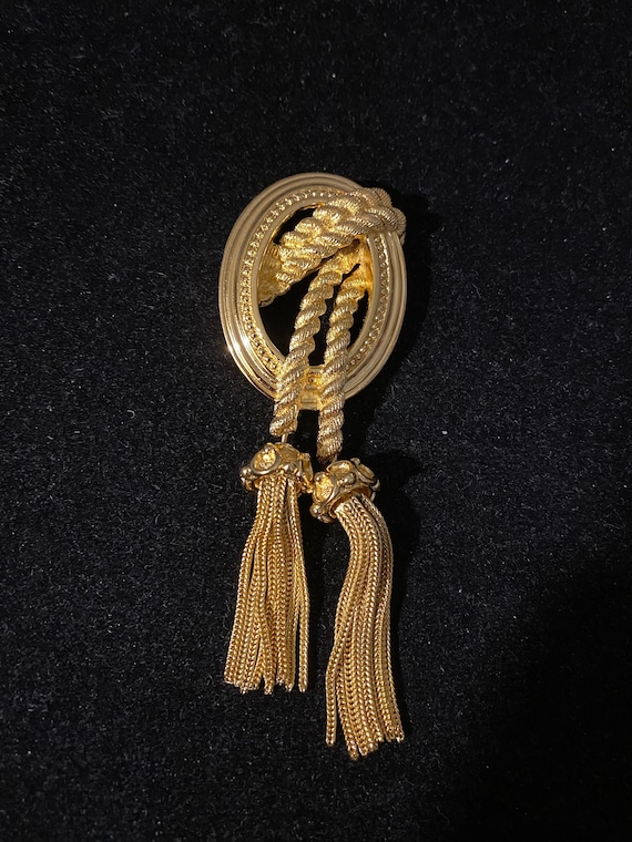 Vintage Christian Dior Rope & Tassel Gold Tone Pi… - image 1