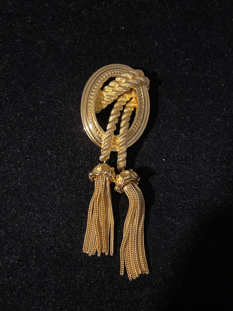 Vintage Christian Dior Rope & Tassel Gold Tone Pin Brooch image 1