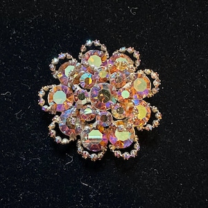 1950’s Pink Aurora Borealis Rhinestone Brooch 2”