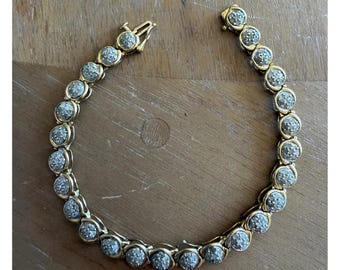 Bracciale in oro giallo 10 carati e diamanti, 10 grammi, 7,25 pollici.