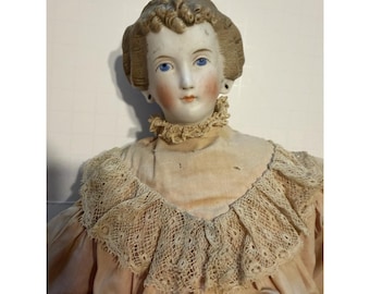 Antique Bisque China Head Doll W/Orig Body 21"