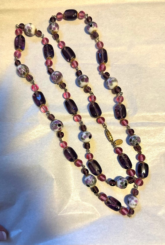 Vendome Art Glass Bead Necklace Purple Pink