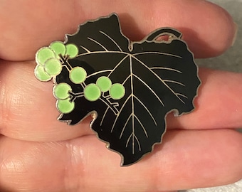 Art Deco Sterling Smalto Leaf & Berry Pin