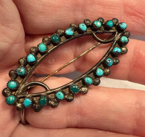 Zuni Sterling Silver & Turquoise Snake Eye Pin