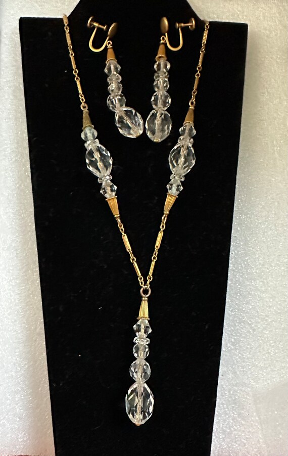 Art Deco Gold Filled Rock Crystal Necklace & Earr… - image 1