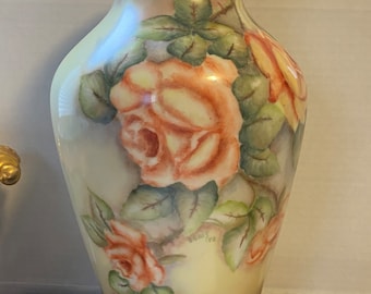 Vintage Heinrich Germany Porcelain 12” Hand Painted Vase Roses