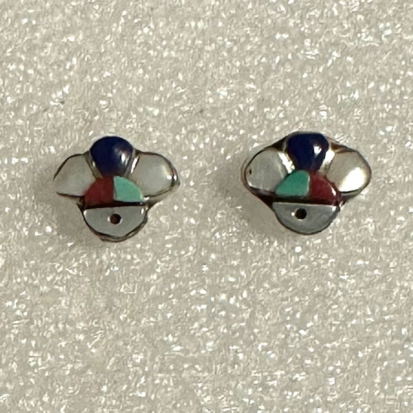 Zuni Sunface Stud Earrings Sterling Silver w/ Inlaid Stone