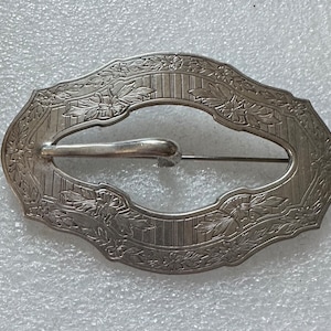 Victorian Silver Buckle Sash Pin Floral Design
