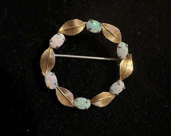 Krementz Gold Overlay & Opal Circle Wreath Pin