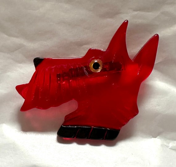 1940-50’s Red Lucite Scotty Dog Pin Large