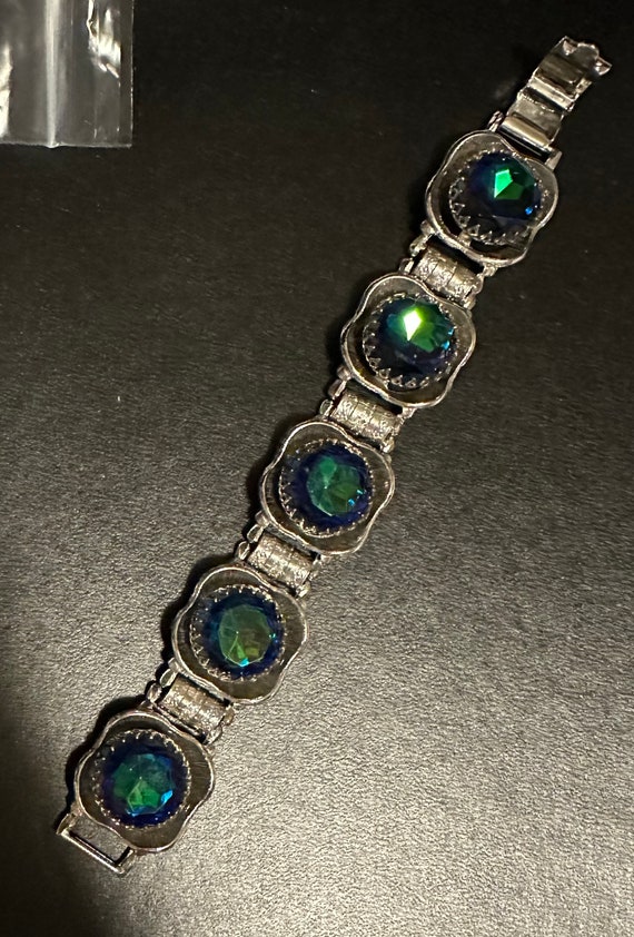 1950-60 Blue Green Rhinestone Chunky Bracelet - image 2