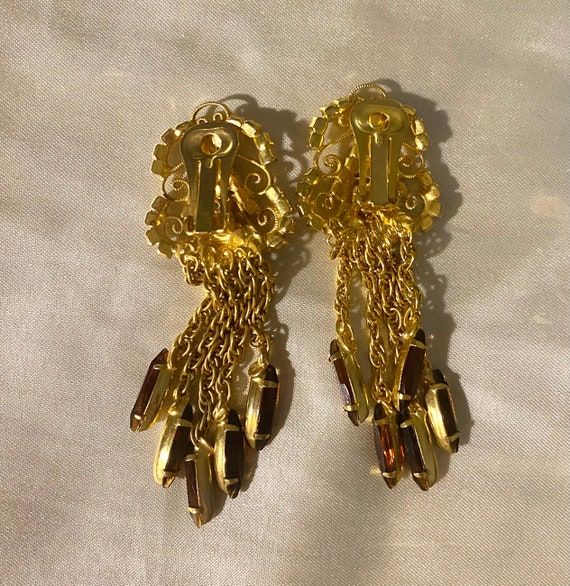 Vintage Juliana Earrings Gold Tone Scroll Work Am… - image 3