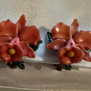 1940-50’s Celluloid Orchid Flower Earrings clip ons