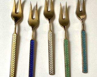 Set of Four Ela Denmark Sterling Silver Enameled Demitasse Spoons