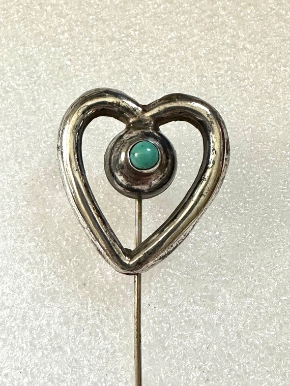 Vintage Sterling Silver & Turquoise Stickpin Heart