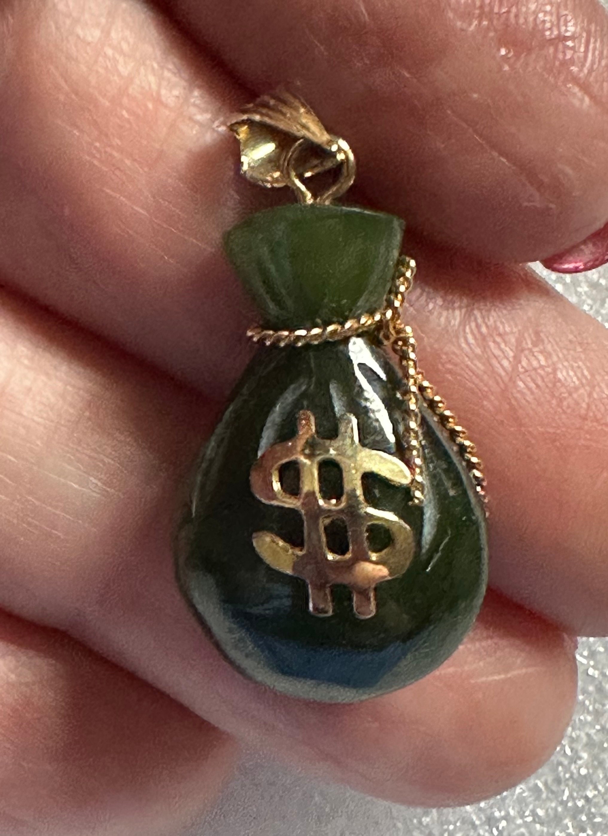 Vintage Green Jade & 14k Gold Money Bag Pendant - Etsy