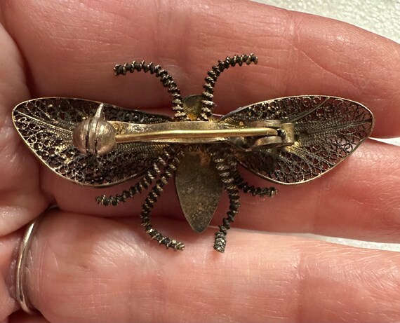 Vintage Sterling Silver Bee Pin w/ Filigree Wings - image 5