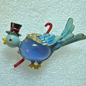 Vintage Bird pin w/ Top Hat and Cane unsigned Coro
