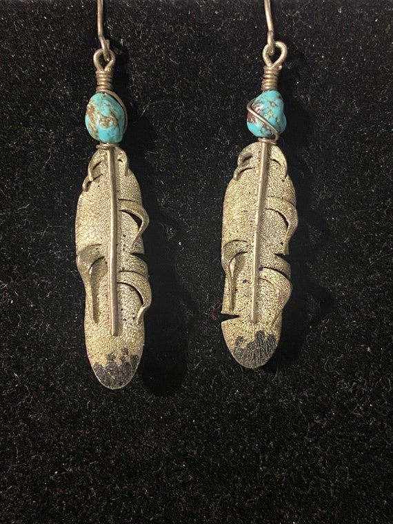 Navajo Ernest Rangel Sterling & Turquoise Feather 